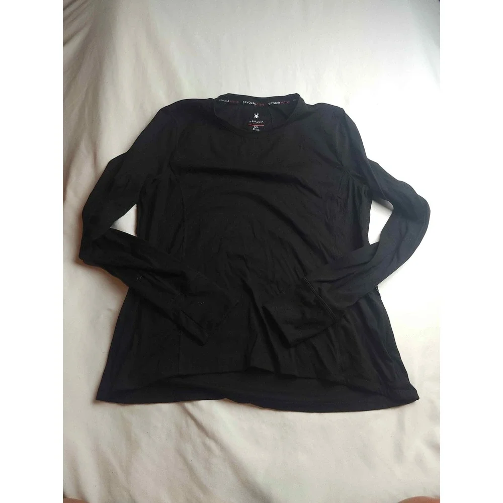 Spyder Active Mens XL Long Sleeve Performance Shirt Black Crew Neck Athletic Top